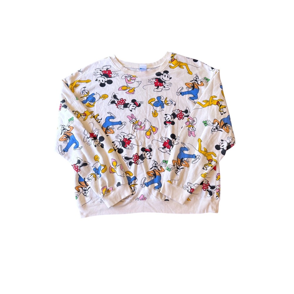 Disney Mickey and Friends All Over Print Sweatshirt White XXL Women's‎